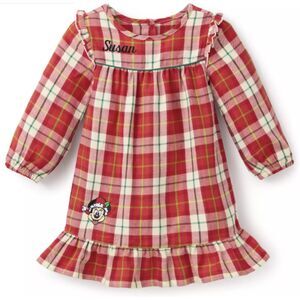 NWT Disney Santa Minnie Mouse Plaid Holiday Nightshirt Pajamas Gown Size 9/10